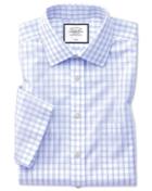  Classic Fit Non-iron Sky Blue Check Natural Cool Short Sleeve Cotton Dress Shirt Size 16.5/short By Charles Tyrwhitt