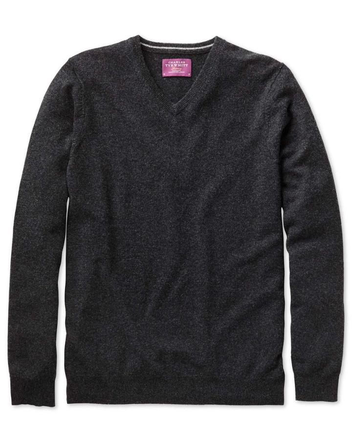  Charcoal Cashmere V-neck Sweater Size Medium By Charles Tyrwhitt