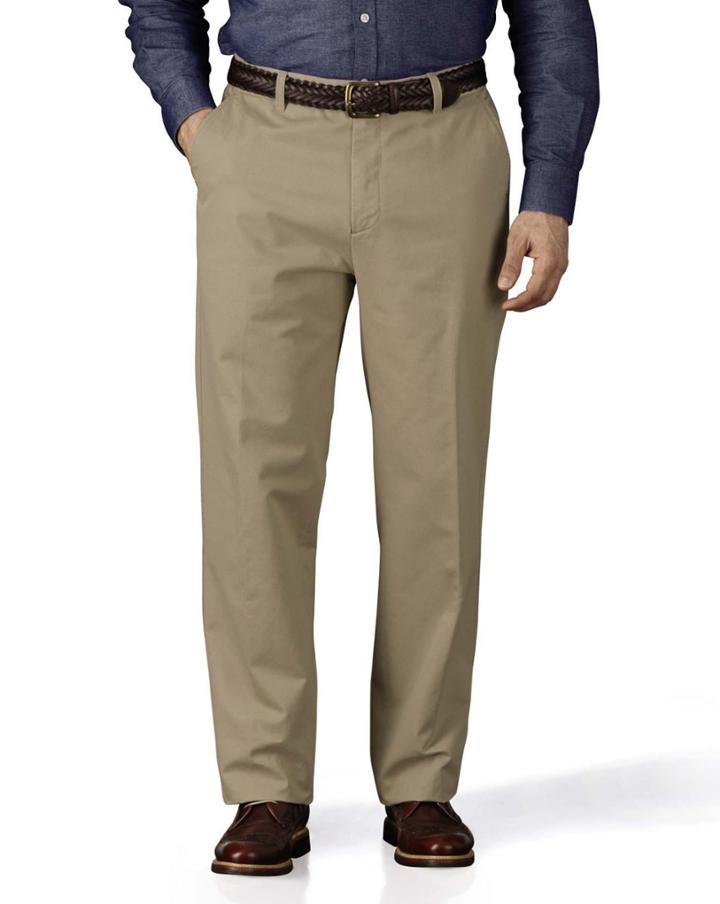 Stone Classic Fit Flat Front Washed Cotton Chino Pants Size W32 L32 By Charles Tyrwhitt