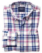 Charles Tyrwhitt Slim Fit Button-down Washed Oxford Royal And Pink Check Cotton Casual Shirt Single Cuff Size Large By Charles Tyrwhitt