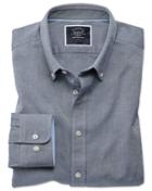  Extra Slim Fit Button-down Washed Oxford Plain Denim Blue Cotton Casual Shirt Single Cuff Size Medium By Charles Tyrwhitt