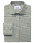 Charles Tyrwhitt Charles Tyrwhitt Extra Slim Fit Semi-spread Collar Melange Puppytooth Khaki Cotton Dress Shirt Size 15/33