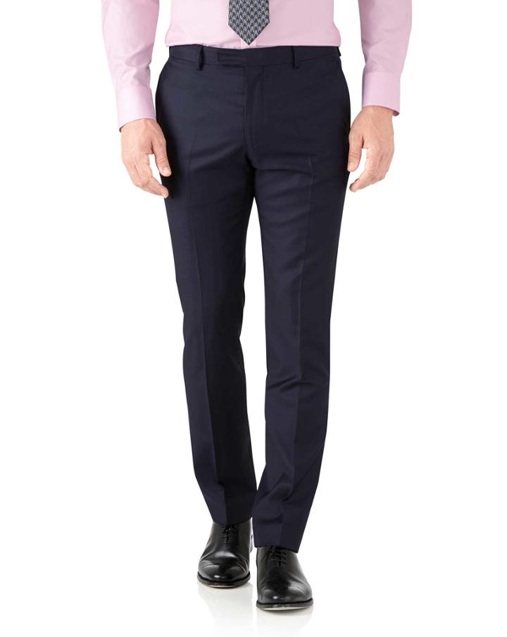 Charles Tyrwhitt Navy Slim Fit Italian Twill Luxury Suit Wool Pants Size W32 L32 By Charles Tyrwhitt