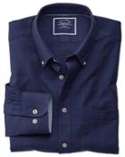  Slim Fit Navy And Red Check Washed Oxford Cotton Casual Shirt Single Cuff Size Medium By Charles Tyrwhitt