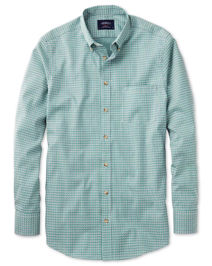 Charles Tyrwhitt Extra Slim Fit Non-iron Poplin Green And Navy Check Cotton Casual Shirt Single Cuff Size Large By Charles Tyrwhitt