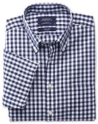 Charles Tyrwhitt Charles Tyrwhitt Classic Fit Non-iron Poplin Short Sleeve Navy Check Cotton Dress Shirt Size Large