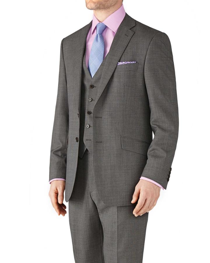 Charles Tyrwhitt Charles Tyrwhitt Grey Classic Fit End-on-end Business Suit Wool Jacket Size 38