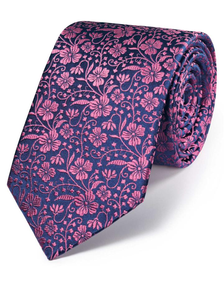 Charles Tyrwhitt Charles Tyrwhitt Navy And Pink Silk Luxury English Floral Tie