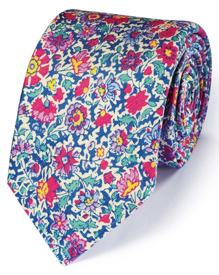 Charles Tyrwhitt Charles Tyrwhitt Pink Multi Cotton Mix Italian Luxury Floral Tie