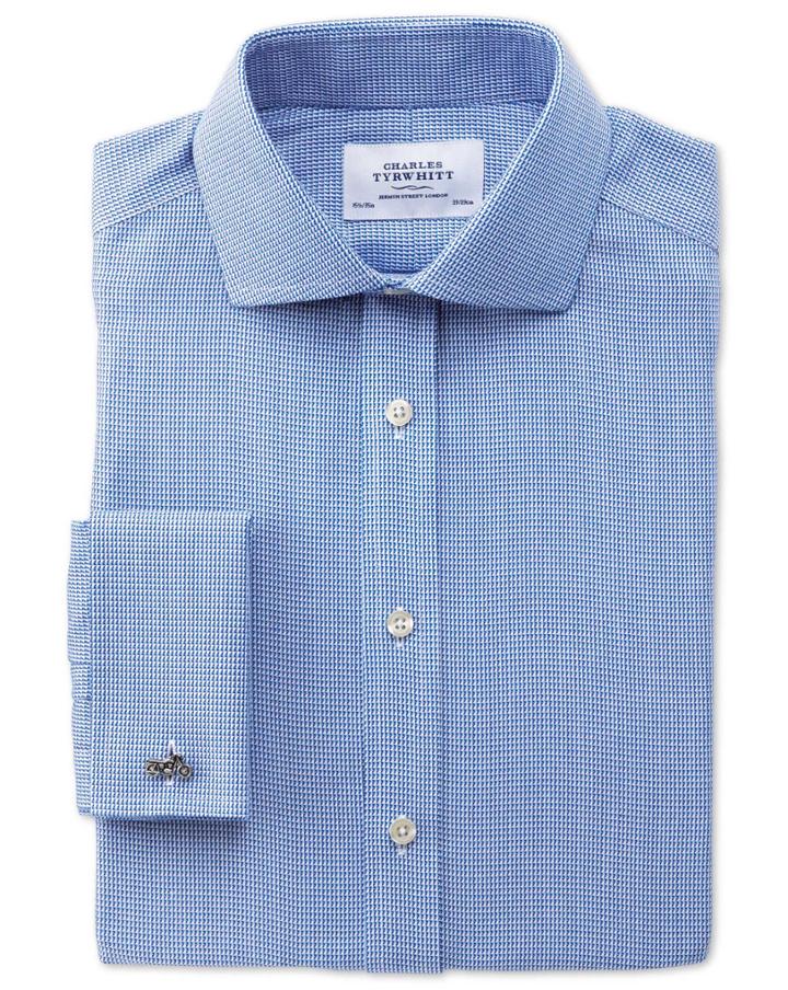 Charles Tyrwhitt Slim Fit Spread Collar Non-iron Triangle Textured Royal Blue Cotton Dress Shirt Single Cuff Size 16/34 By Charles Tyrwhitt