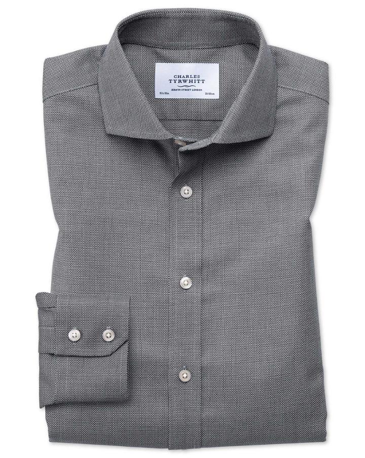 Charles Tyrwhitt Extra Slim Fit Spread Collar Non-iron Textured Black And White Cotton Dress Shirt Single Cuff Size 14.5/32 By Charles Tyrwhitt