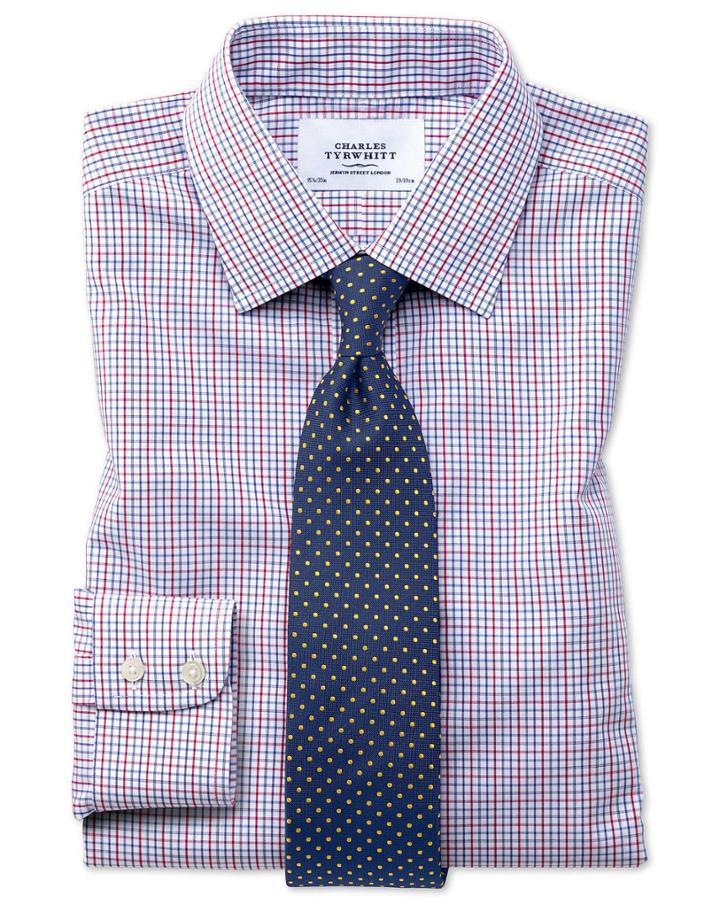  Classic Fit Non-iron Multi Grid Check Cotton Dress Shirt French Cuff Size 16/38 By Charles Tyrwhitt