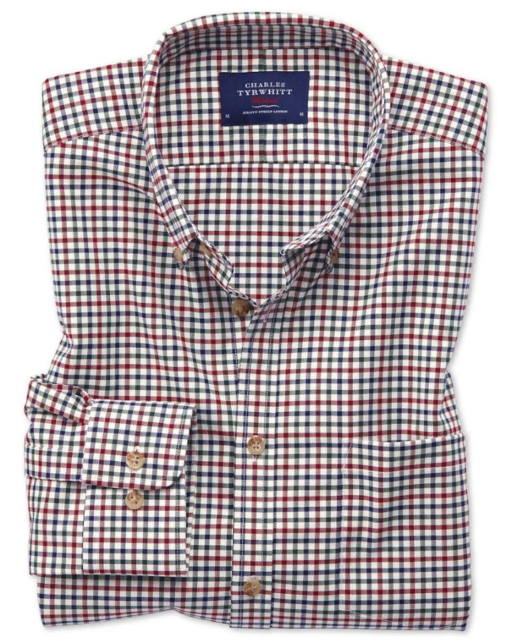 Charles Tyrwhitt Extra Slim Fit Button-down Non-iron Twill Multi Gingham Cotton Casual Shirt Single Cuff Size Large By Charles Tyrwhitt