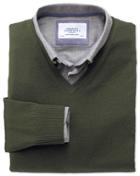 Charles Tyrwhitt Dark Green Merino V-neck Wool Sweater Size Xxl By Charles Tyrwhitt