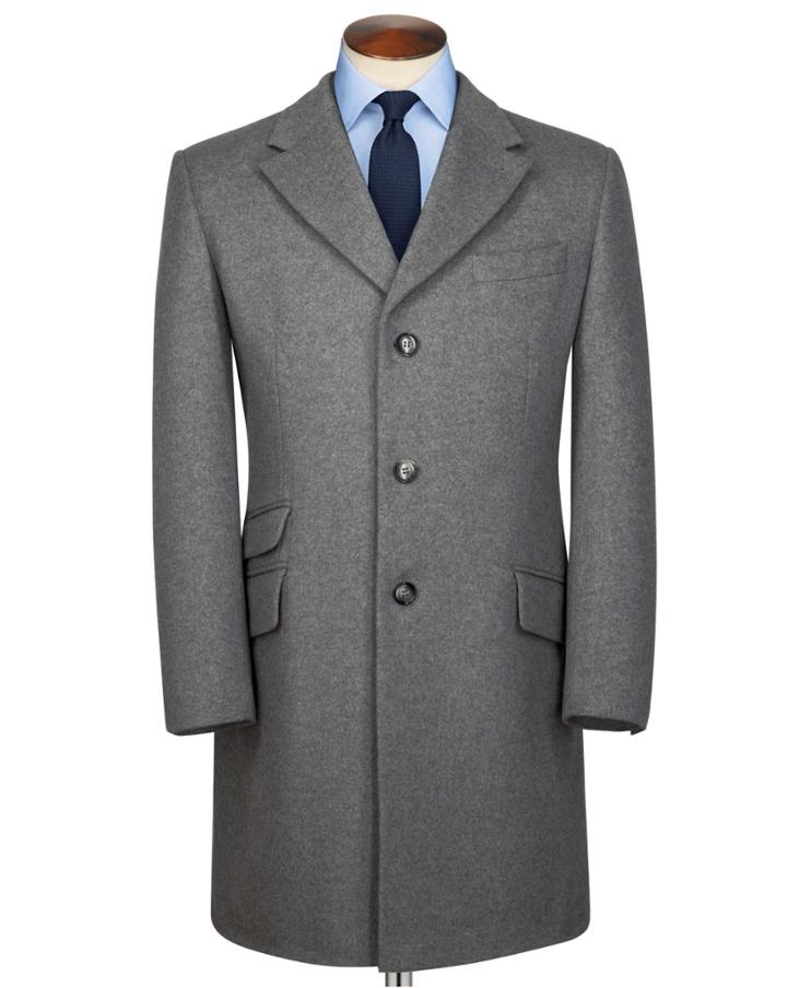 Charles Tyrwhitt Charles Tyrwhitt Slim Fit Silver Wool Epsom Overwool/cashmere Coat Size 40