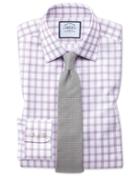  Classic Fit Windowpane Check Purple Cotton Dress Shirt Single Cuff Size 15.5/34 By Charles Tyrwhitt