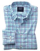 Charles Tyrwhitt Classic Fit Poplin Blue Multi Gingham Cotton Casual Shirt Single Cuff Size Large By Charles Tyrwhitt