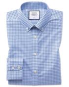  Classic Fit Non-iron Button-down Sky Blue Check Cotton Dress Shirt Single Cuff Size 15/33 By Charles Tyrwhitt