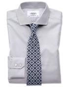 Slim Fit Spread Collar Non-iron Twill Grey Cotton Dress Shirt French Cuff Size 15.5/35 By Charles Tyrwhitt