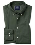  Extra Slim Fit Green Button-down Washed Oxford Plain Cotton Casual Shirt Single Cuff Size Large By Charles Tyrwhitt