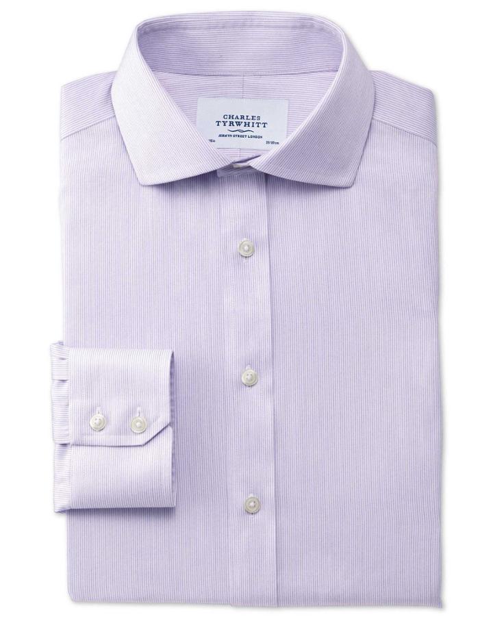 Charles Tyrwhitt Charles Tyrwhitt Extra Slim Fit Spread Collar Non-iron Mouline Stripe Lilac Shirt