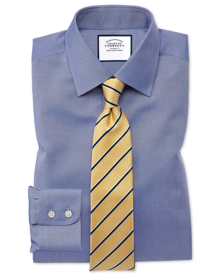 Charles Tyrwhitt Classic Fit Non-iron Twill Mid Blue Cotton Dress Shirt French Cuff Size 15/33 By Charles Tyrwhitt