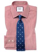  Classic Fit Non-iron Bengal Stripe Red Cotton Dress Shirt French Cuff Size 16/33 By Charles Tyrwhitt
