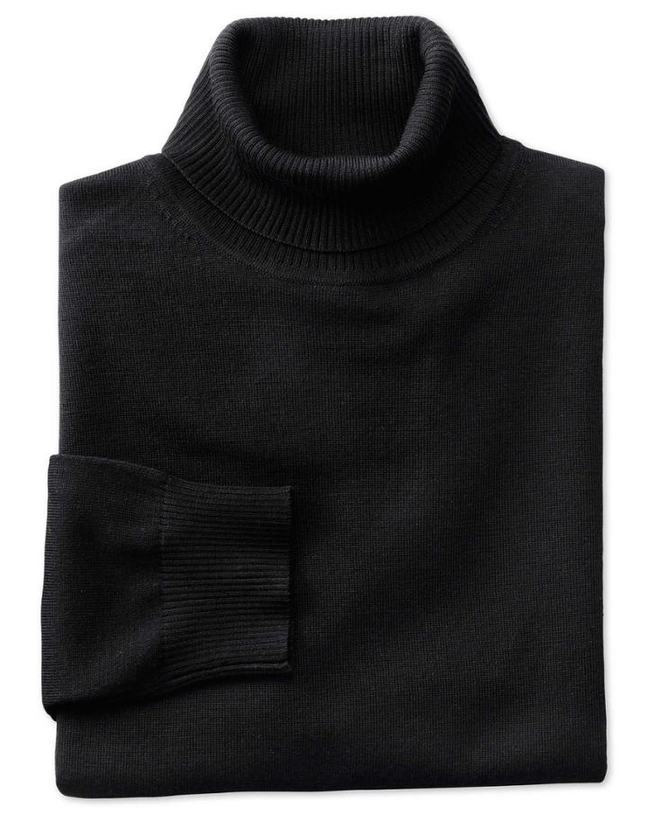 Charles Tyrwhitt Black Merino Wool Roll Neck Sweater Size Large By Charles Tyrwhitt