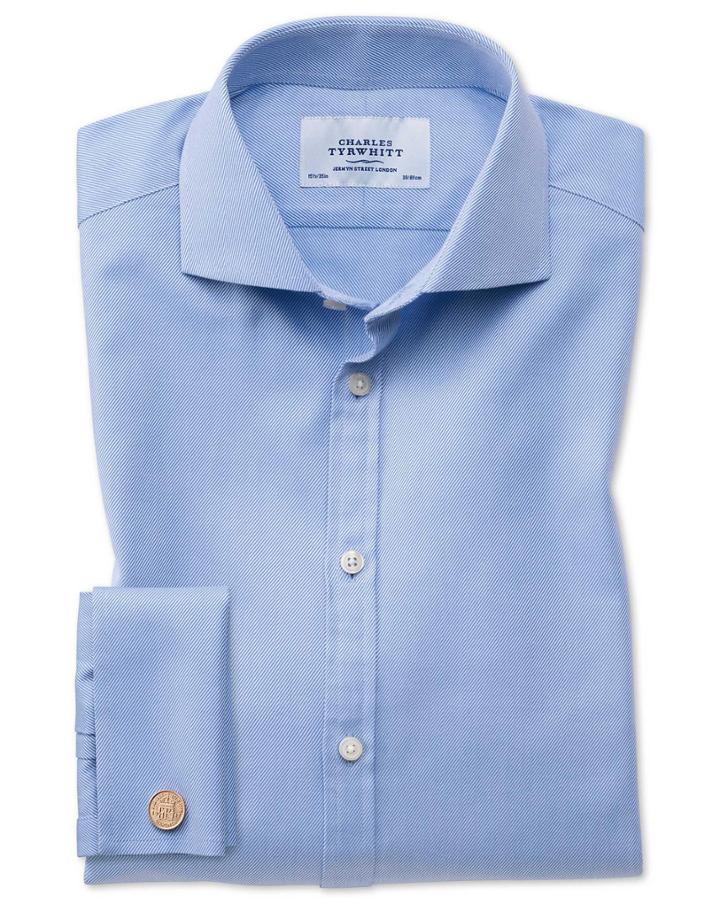 Charles Tyrwhitt Extra Slim Fit Spread Collar Egyptian Cotton Cavalry Twill Blue Dress Shirt Single Cuff Size 14.5/32 By Charles Tyrwhitt