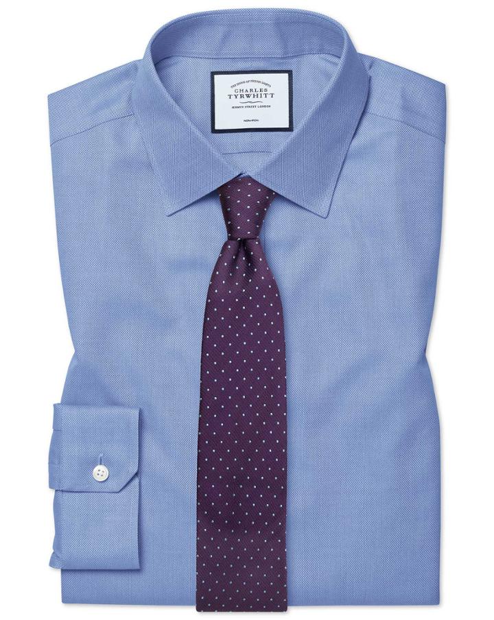  Super Slim Fit Non-iron Royal Panama Blue Cotton Dress Shirt French Cuff Size 14/33 By Charles Tyrwhitt