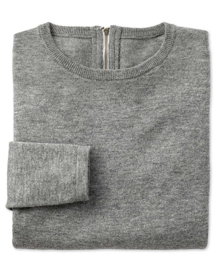 Charles Tyrwhitt Charles Tyrwhitt Light Grey Merino Cashmere Zip Back Sweater Size 12