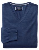 Charles Tyrwhitt Mid Blue Merino Wool V-neck Sweater Size Large By Charles Tyrwhitt