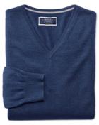 Charles Tyrwhitt Mid Blue Merino Wool V-neck Sweater Size Large By Charles Tyrwhitt