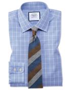  Classic Fit Non-iron Prince Of Wales Mid Blue Cotton Dress Shirt Single Cuff Size 16.5/33 By Charles Tyrwhitt