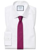  Super Slim Fit Non-iron Dash Weave White Cotton Dress Shirt French Cuff Size 14/33 By Charles Tyrwhitt