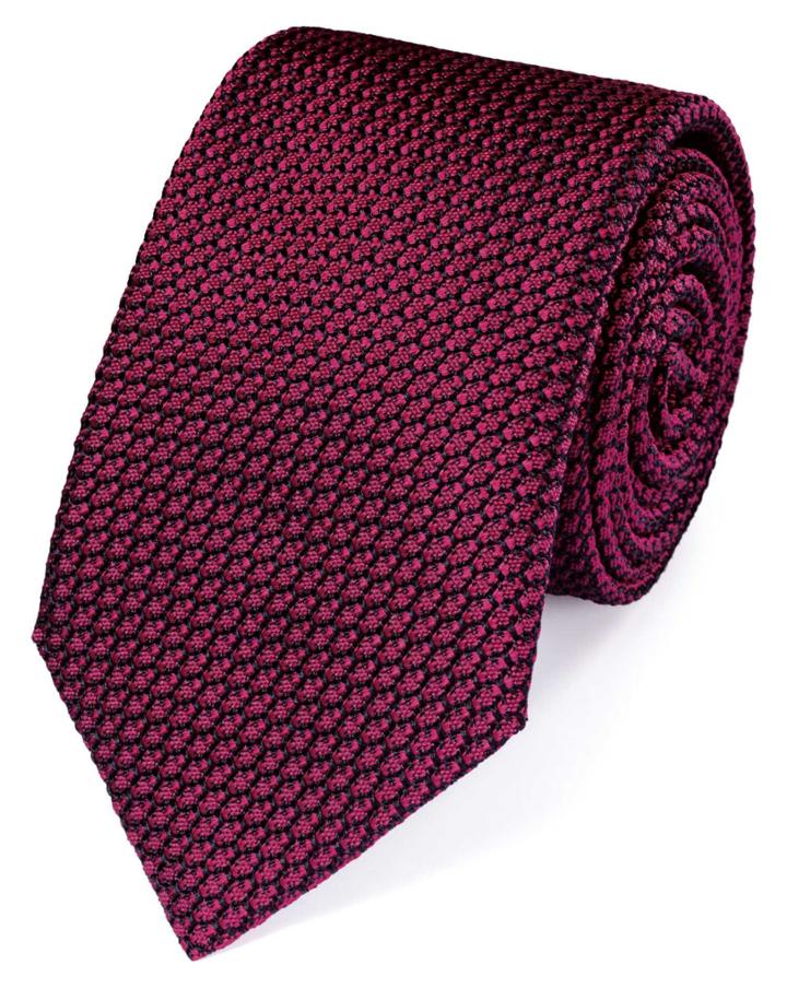 Charles Tyrwhitt Dark Pink Silk Plain Grenadine Luxury Tie By Charles Tyrwhitt