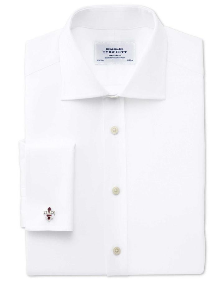 Charles Tyrwhitt Charles Tyrwhitt Slim Fit Semi-spread Collar Regency Weave White Egyptian Cotton Dress Shirt Size 14.5/32