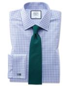  Classic Fit Non-iron Twill Gingham Sky Blue Cotton Dress Shirt French Cuff Size 15/33 By Charles Tyrwhitt