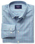 Charles Tyrwhitt Charles Tyrwhitt Extra Slim Fit Non-iron Poplin Blue Multi Check Cotton Dress Shirt Size Medium