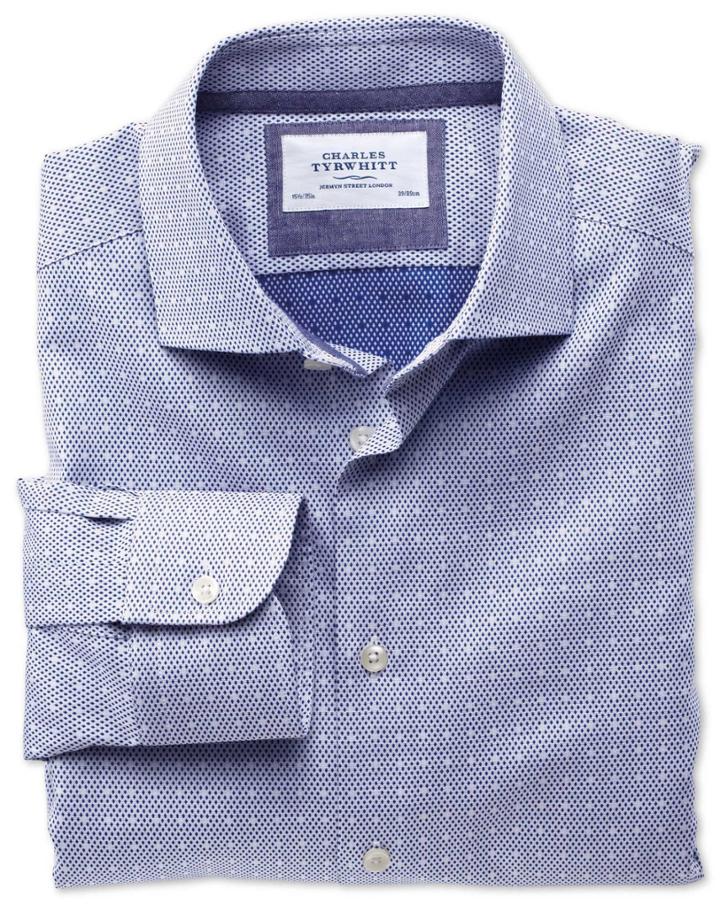 Charles Tyrwhitt Charles Tyrwhitt Classic Fit Semi-spread Collar Business Casual Dark Blue Egyptian Cotton Dress Shirt Size 15/33