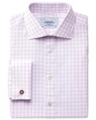 Charles Tyrwhitt Charles Tyrwhitt Classic Fit Semi-spread Collar Textured Gingham Lilac Cotton Dress Shirt Size 15/33