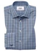 Charles Tyrwhitt Slim Fit Non-iron Prince Of Wales Navy Blue And White Cotton Dress Shirt French Cuff Size 14.5/33 By Charles Tyrwhitt