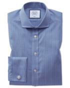  Slim Fit Spread Collar Non-iron Puppytooth Royal Blue Cotton Dress Shirt French Cuff Size 14.5/32 By Charles Tyrwhitt