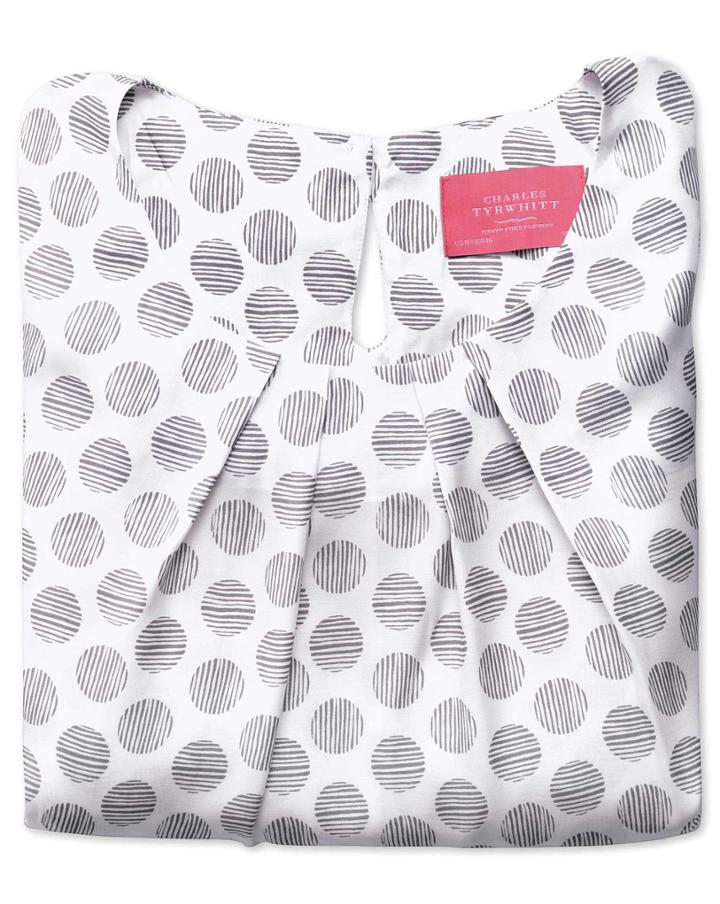 Charles Tyrwhitt Charles Tyrwhitt Women's Semi Fitted Grey Spot Stripe Print Silk Mix Shell Top Size 4