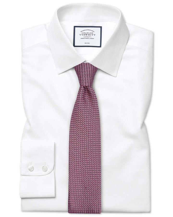  Classic Fit Non-iron Dash Weave White Cotton Dress Shirt French Cuff Size 15/33 By Charles Tyrwhitt