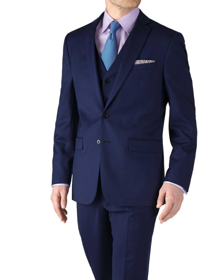 Charles Tyrwhitt Royal Blue Slim Fit Twill Business Suit Wool Jacket Size 36 By Charles Tyrwhitt