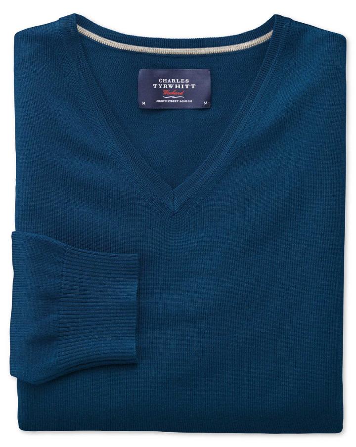 Charles Tyrwhitt Blue Merino Wool V-neck Sweater Size Small By Charles Tyrwhitt