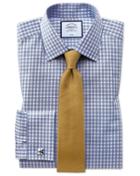  Classic Fit Non-iron Twill Gingham Blue Cotton Dress Shirt French Cuff Size 15/33 By Charles Tyrwhitt