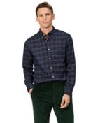  Slim Fit Soft Washed Non-iron Twill Navy Grid Check Cotton Casual Shirt Single Cuff Size Medium By Charles Tyrwhitt