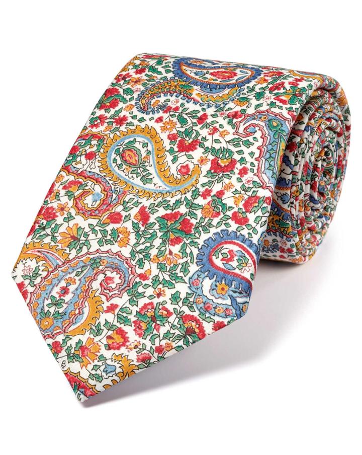 Charles Tyrwhitt Charles Tyrwhitt Blue And Yellow Cotton Luxury Italian Floral Tie